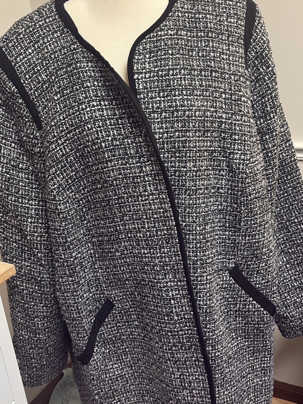 Cynthia Rowley Black & White Tweed Open-Front Jacket
